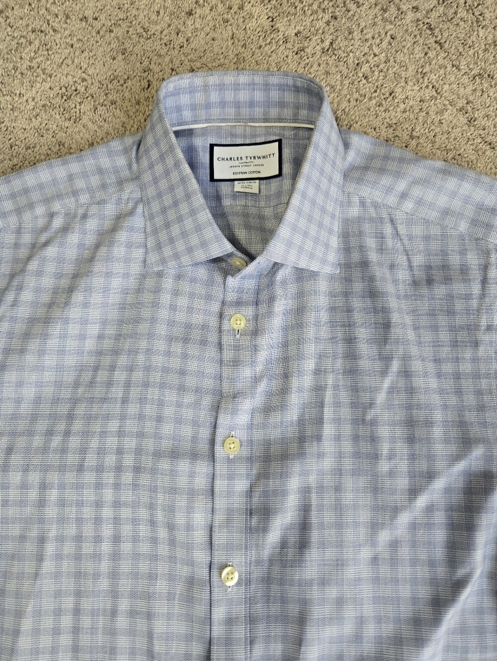 Charles Tyrwhitt Light Blue and White Checked Dress Shirt Extra Slim Fit 16/33